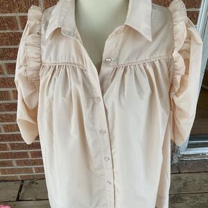 ENTRO WOMENS S. TOP OVERSIZED BOHO RUFFLE SLEEVES CRÈME COLOR